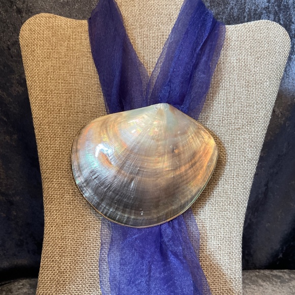 Vintage Large Gold Rimmed Clam Shell Scarf Holder - Picture 1 of 3